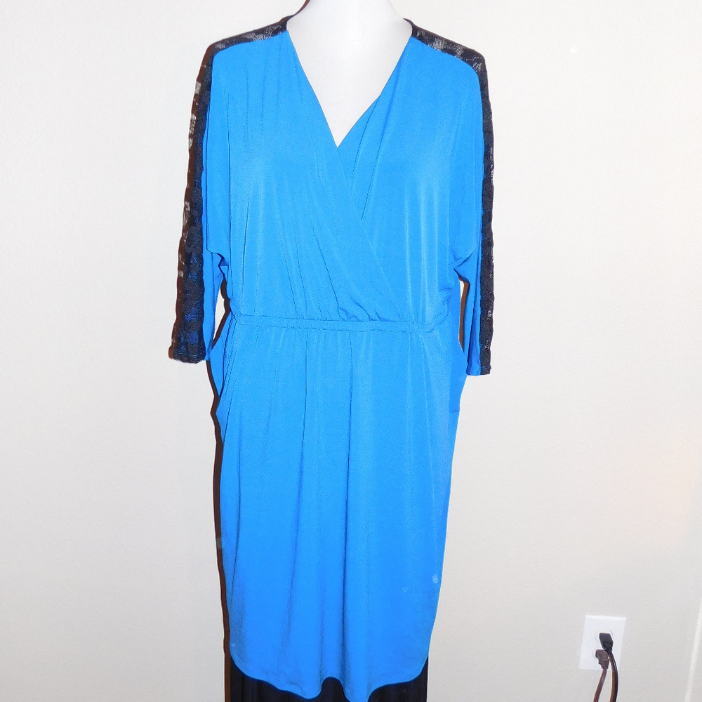 2 2X Torrid Blue Black Lace Trim Stretch Dress